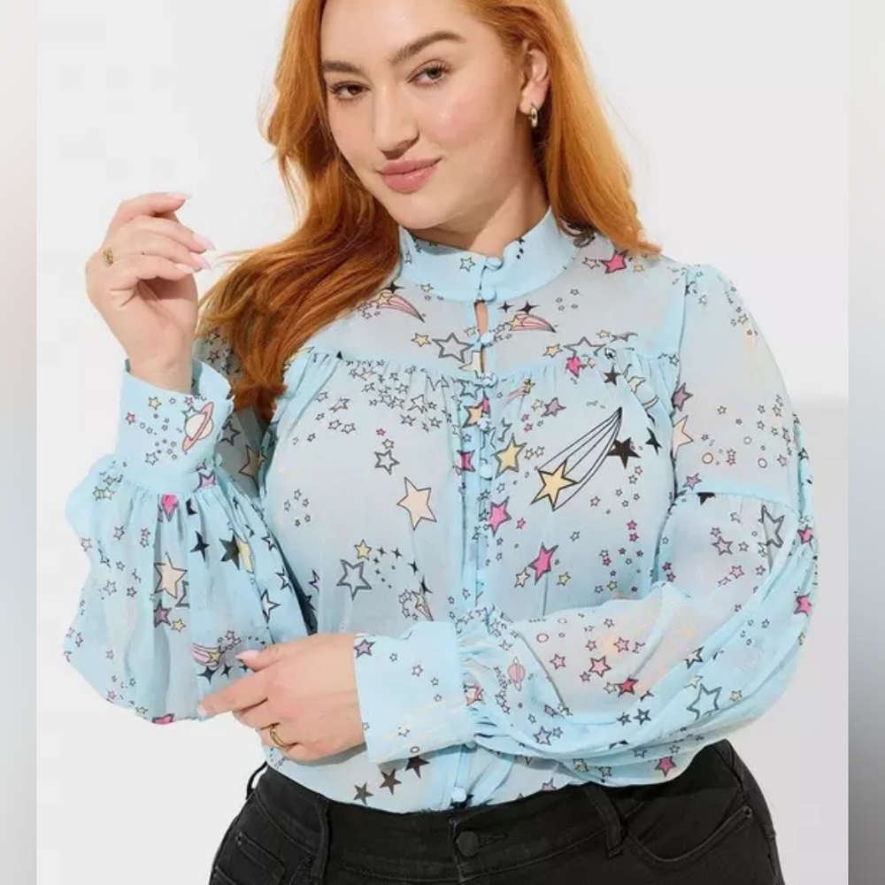 Torrid Button up Chiffon Blouse with Bishop Sleeves
